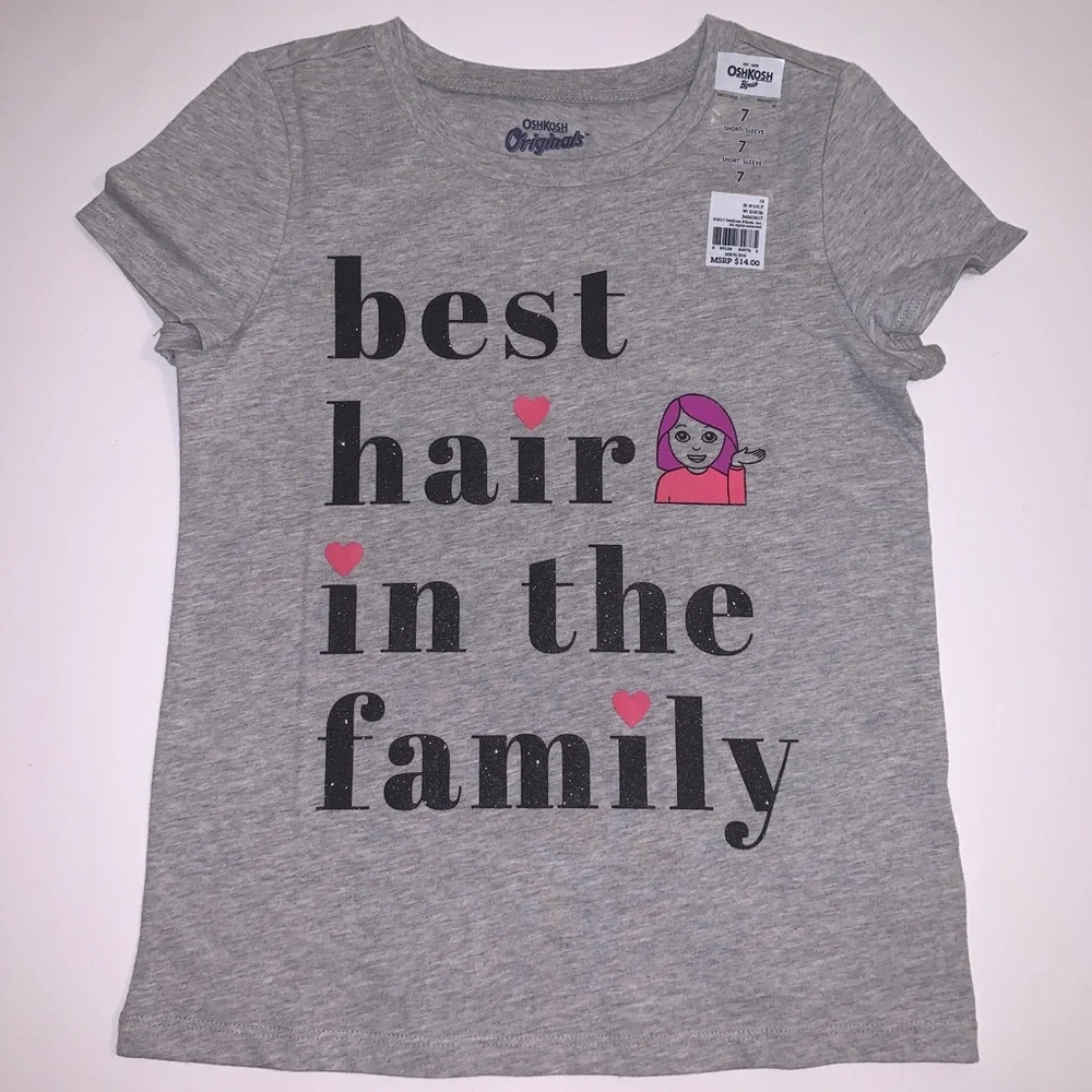 Oshkosh Girls Short Sleeve TShirt BEST HAIR IN THE FAMILY Emoji Size:‎ 7 NWT